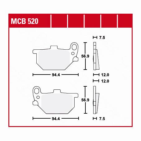 TRW Lucas Bremsbeläge organisch MCB520  94,4x56,9x7,5-12mm
