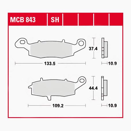 TRW Lucas Bremsbeläge organisch MCB843  133,5/109,2x37,4/44,