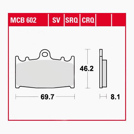 TRW Lucas Bremsbeläge organisch MCB602  69,7x46,2x8,1mm