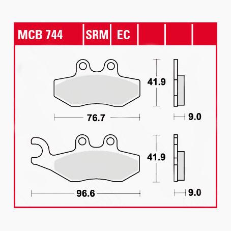 TRW Lucas Bremsbeläge organisch MCB744  76,7/96,6x41,9x9mm